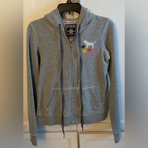 Authentic Vintage PINK Victoria’s Secret Embroidered Hoodie Size SP Gray Color
